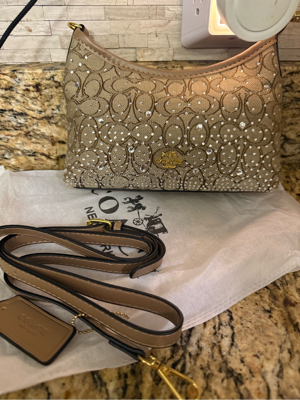Coach Tan Signature Crystal Crossbody Bag